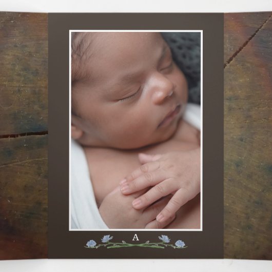 Wildflower eikenhout, 3 foto collage Baby geboorte Drieluik Aankondiging (Binnenkant midden)