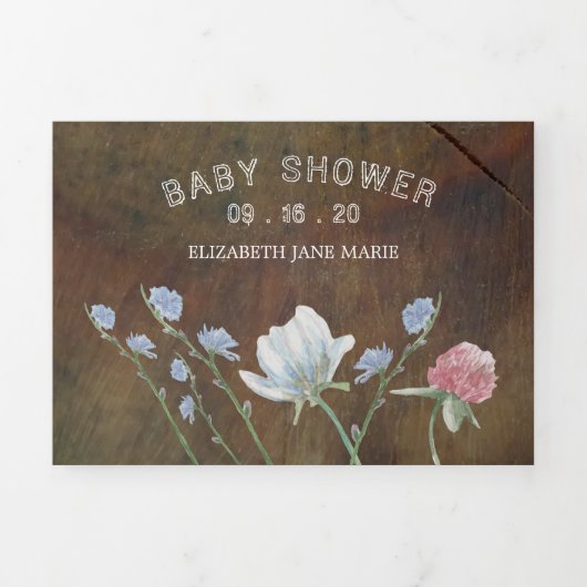 Wildflower Eikenhout, Baby shower Suite Drieluik Uitnodiging (Cover)
