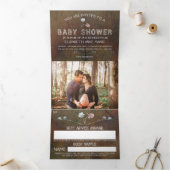 Wildflower Eikenhout, Baby shower Suite Drieluik Uitnodiging (Binnen)