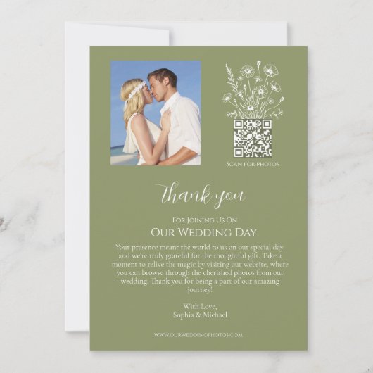 Wildflower Elegance-bruiloft dank u- Kaart (Voorkant)