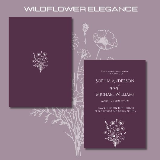 Wildflower Elegance Bruiloft Paarse thema- Kaart