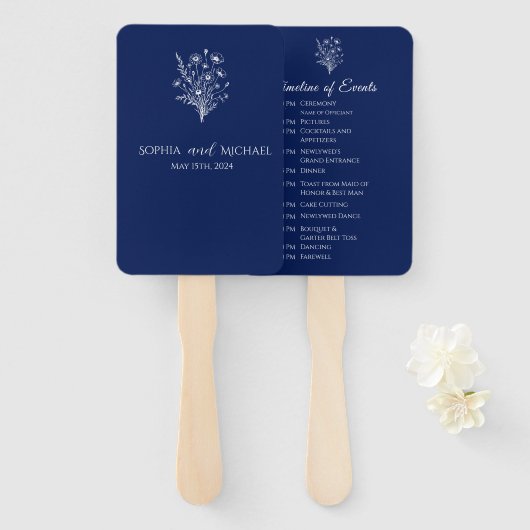 Wildflower Elegance-bruiloft programma Handwaaier (Voorkant en achterkant)