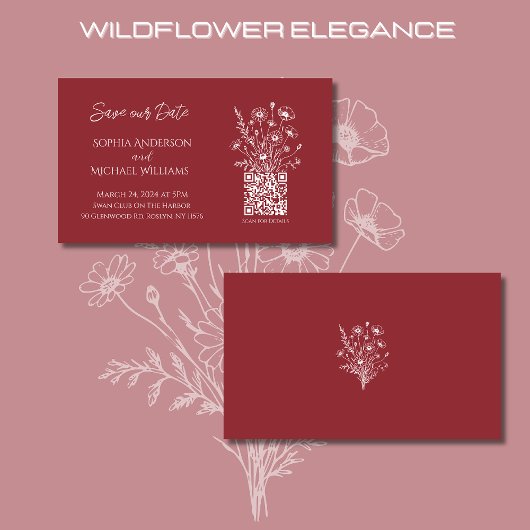 Wildflower Elegance Bruiloft-Save de datum- Visitekaartje
