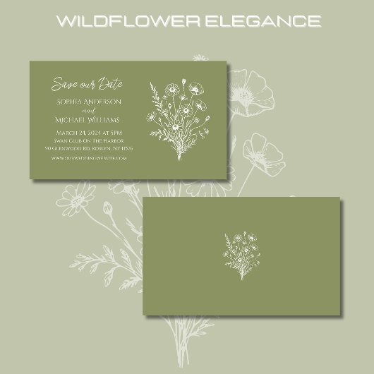 Wildflower Elegance Bruiloft-Save de datum- Visitekaartje