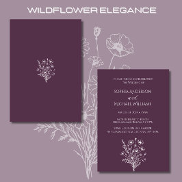 Wildflower Elegance Bruiloft Thema Paarse Kaart