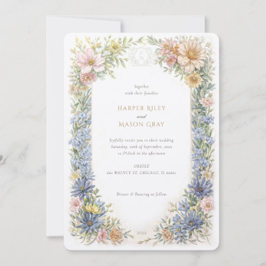  Wildflower Elegance bruiloft uitnodiging (Voorkant)