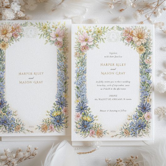 Wildflower Elegance bruiloft uitnodiging
