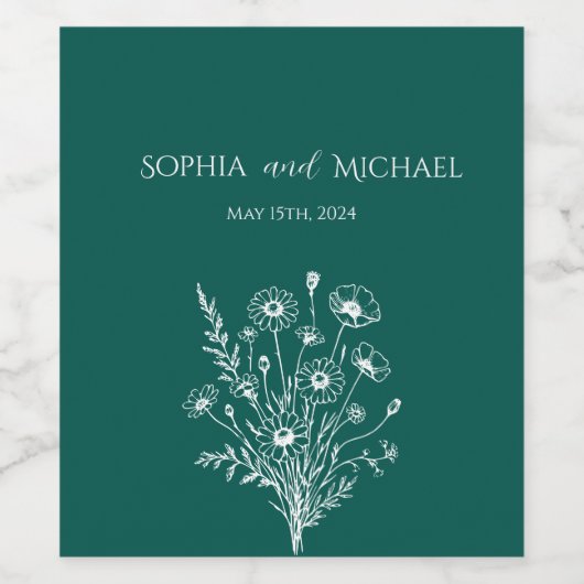 Wildflower Elegance-bruiloft Wijn Etiket (Enkel label)