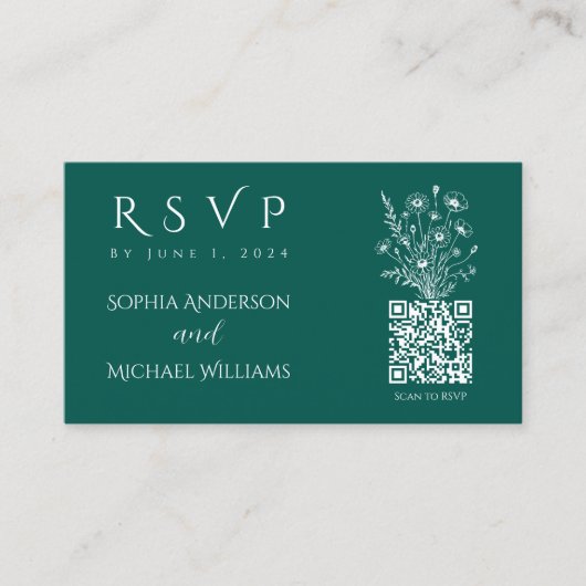 Wildflower Elegance-RSVP-QR-code Visitekaartje (Voorkant)