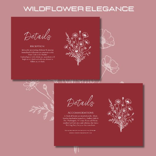 Wildflower Elegance Trouwdetails- Informatiekaartje