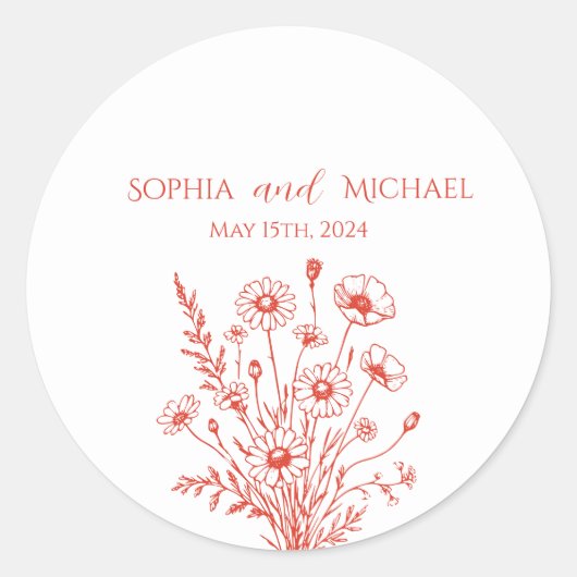 Wildflower Elegance Trouwstickers Ronde Sticker (Voorkant)