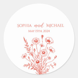 Wildflower Elegance Trouwstickers Ronde Sticker