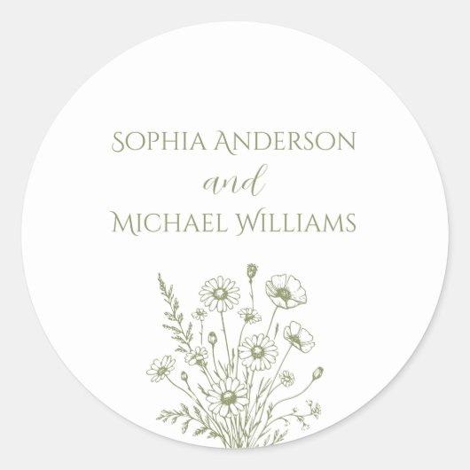 Wildflower Elegance- Trouwstickers Ronde Sticker (Voorkant)