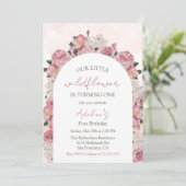 Wildflower Elegant Bloemen Baby Meisje 1e Verjaard Kaart (Staand voorkant)