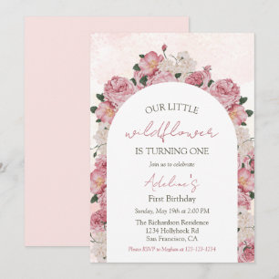 Wildflower Elegant Bloemen Baby Meisje 1e Verjaard Kaart