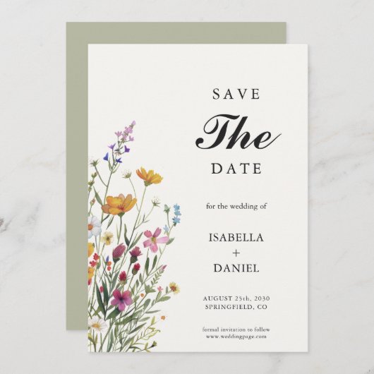 Wildflower Elegant Boho Bewaar de datum Kaart (Voorkant / Achterkant)