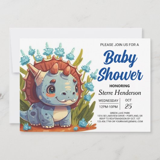 Wildflower Elegant Boho Dinosaur Boy Baby shower Kaart (Voorkant)