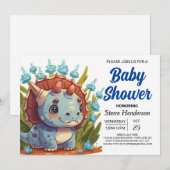 Wildflower Elegant Boho Dinosaur Boy Baby shower Kaart (Voorkant / Achterkant)