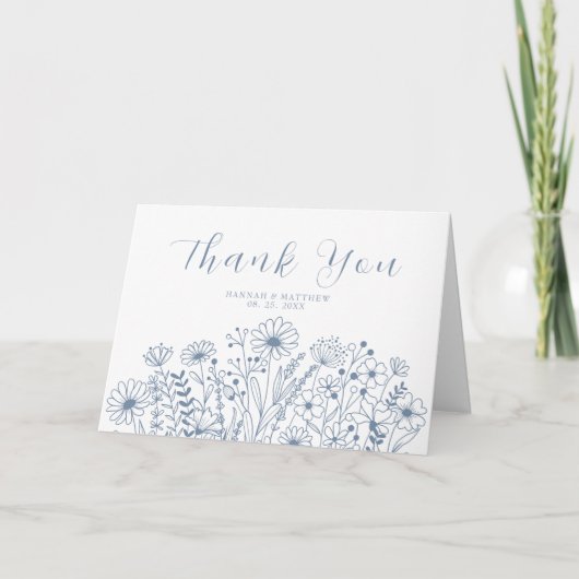 Wildflower Elegant Boho Dusty Blue Wedding Bedankkaart (Voorkant)