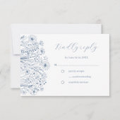 Wildflower Elegant Boho Dusty Blue Wedding RSVP (Voorkant)