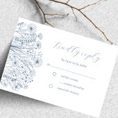 Wildflower Elegant Boho Dusty Blue Wedding RSVP Kaartje