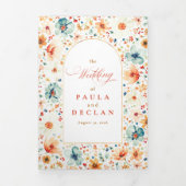 Wildflower Elegant Boho Fall Trouwfoto Drieluik Uitnodiging (Cover)