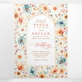 Wildflower Elegant Boho Fall Trouwfoto Drieluik Uitnodiging (Binnenkant midden)