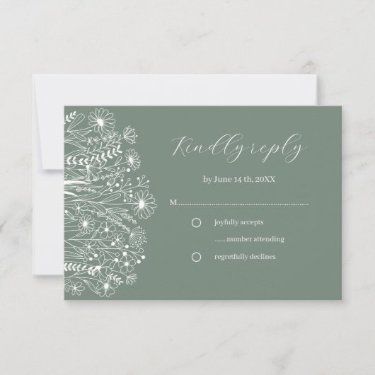 Wildflower Elegant Boho Sage Green Wedding RSVP (Voorkant)