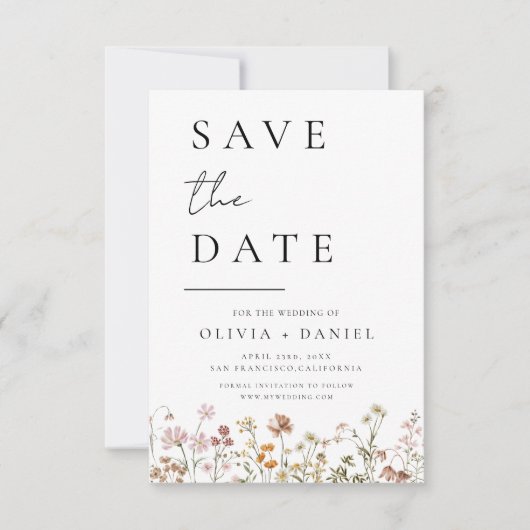 Wildflower Elegant Boho Save the Date Minimalist (Voorkant)