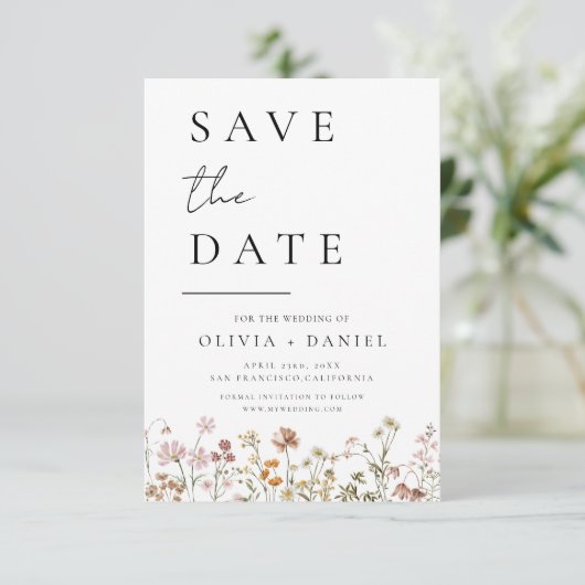 Wildflower Elegant Boho Save the Date Minimalist (Staand voorkant)