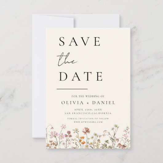 Wildflower Elegant Boho Save the Date Minimalist (Voorkant)