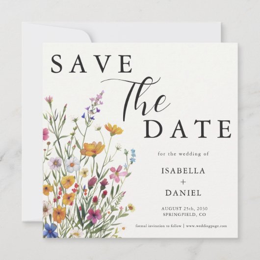 Wildflower Elegant Boho Wedding Save The Date (Voorkant)