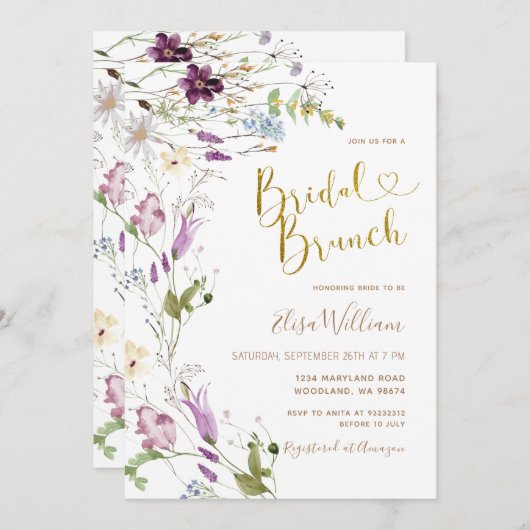 Wildflower Elegant Bridal Brunch Kaart (Voorkant / Achterkant)