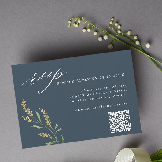 Wildflower Elegant Bruiloft QR Code RSVP Kaartje