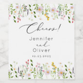 Wildflower elegant Classic Cheers Wedding Wijn Etiket (Enkel label)