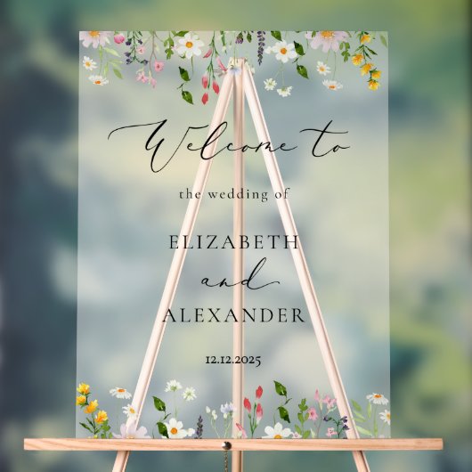  Wildflower Elegant Frosted Wedding Welcome  Acryl Bord (Neutraal)