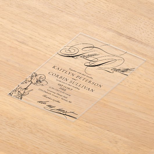 Wildflower Elegant Gothic Wedding Acryl Uitnodigingen (Laagn)