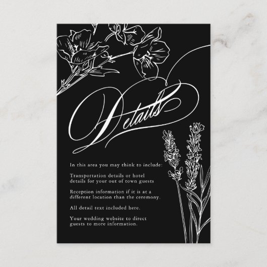 Wildflower Elegant gothic Wedding Details Informatiekaartje (Voorkant)