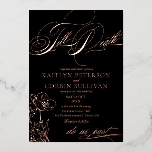 Wildflower Elegant Gothic Wedding Folie Uitnodiging (Voorkant)