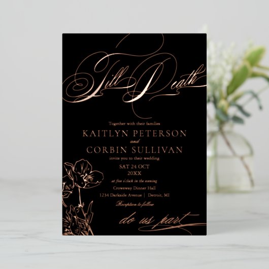 Wildflower Elegant Gothic Wedding Folie Uitnodiging (Staand Voorkant)