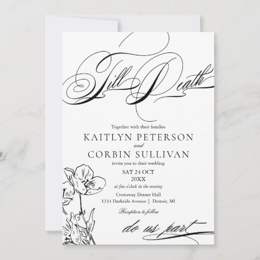 Wildflower Elegant Gothic Wedding Invitation Kaart (Voorkant)