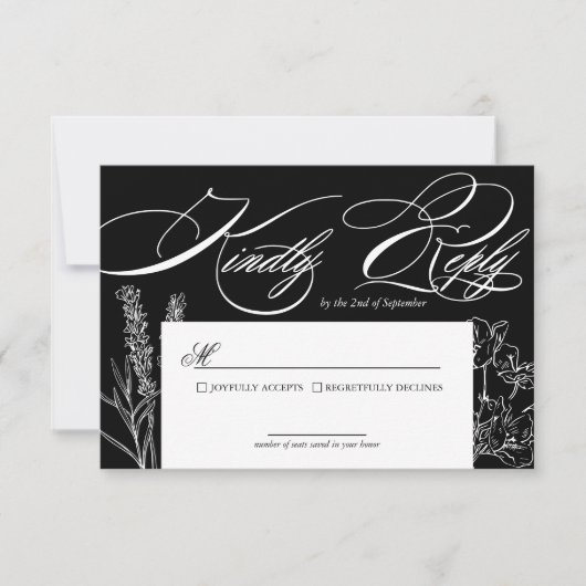 Wildflower Elegant Gothic Wedding RSVP Kaartje (Voorkant)