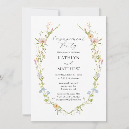 Wildflower Elegant Modern Bloemen Verlovingsfeest Kaart (Voorkant)