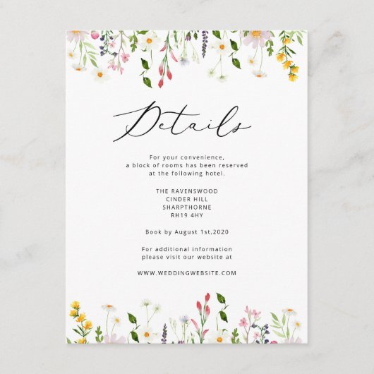 Wildflower Elegant Spring wedding details Informatiekaartje (Voorkant)