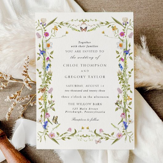 Wildflower Elegant Tuin Bruiloft Kaart