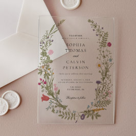 Wildflower Elegant Vintage bruiloft Acryl Uitnodigingen