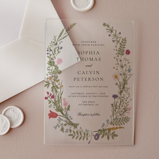 Wildflower Elegant Vintage bruiloft Acryl Uitnodigingen