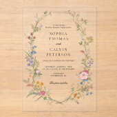 Wildflower Elegant Vintage bruiloft Acryl Uitnodigingen (Voorkant)