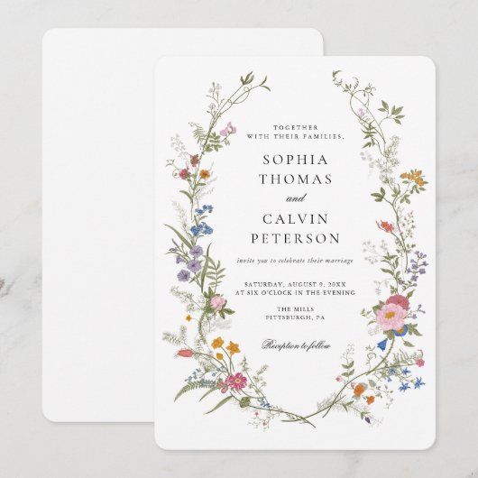 Wildflower Elegant Vintage bruiloft Kaart (Voorkant / Achterkant)