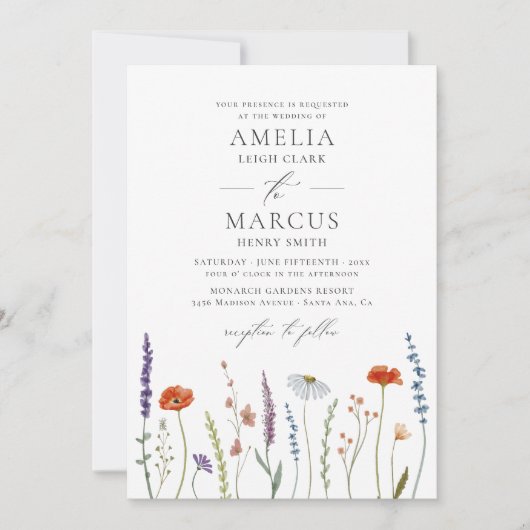 Wildflower Elegant Wedding Kaart (Voorkant)